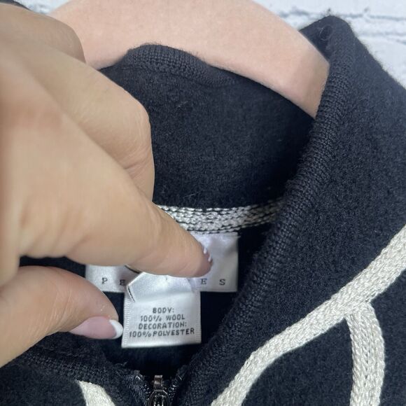 Talbots Wool Jacket Women Size PM Black Ivory Brading Zip Long Sleeve Preppy - Picture 5 of 12